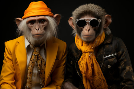 wild animals dressed in knitted clothes, the concept of integrating animals into human societyの素材