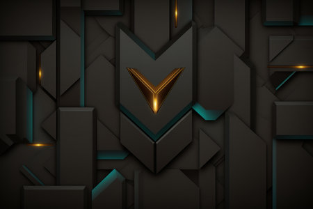 geometric hi-tech 3d background with black,gold and turquoise elementsの素材