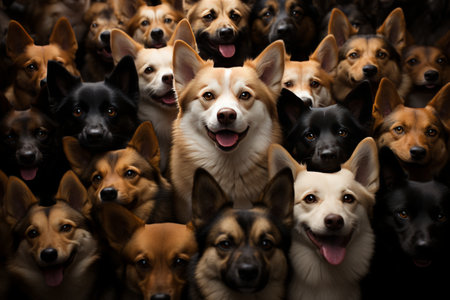 background of many faces of cute domestic animals. Dogs, catsの素材