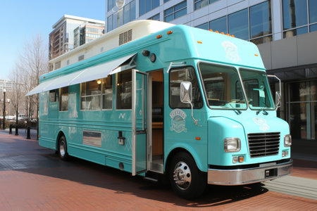 a lively food truck offering a variety of globally inspired vegetarian dishes, emphasizing accessibility and diversityの素材
