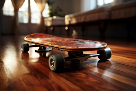 A high quality image featuring a skateboard concept with a background that has selective focus and ample copy spaceの素材