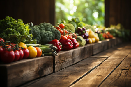 Vibrant vegetable garden scene with space for text, ideal for creative projects and concepts.の素材