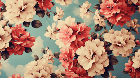 Design a high resolution vintage floral wallpaper with fantasy style flowers and a classic motif for a digital floral print background.の素材