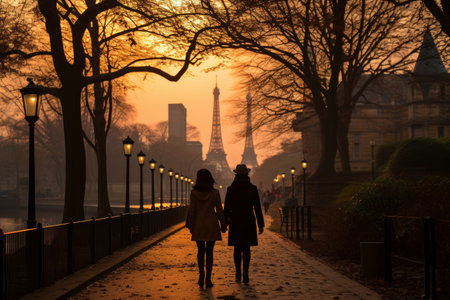 a couple on a safari, featuring a majestic giraffe in the backdrop.The image should emanate a sense of adventure and wonderの素材