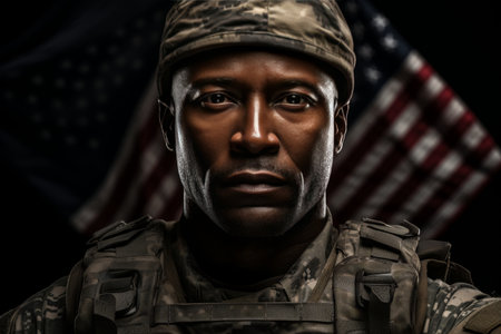 a soldiers in a special forces uniform, saluting the american flag with pride and honor, capturing the essence of patriotism and dedicationの素材