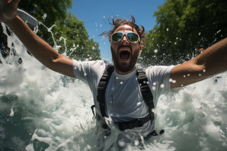 people dance at a foam party in summer at the resort. Lots of people and detailsの素材