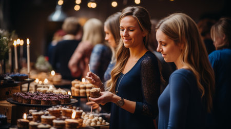 visual for a bustling trade fair expo, featuring a dynamic showcase of products and services against a backdrop of vibrant banners, with a diverse crowd in attendanceの素材