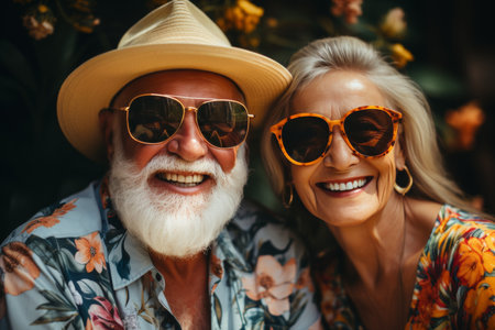 Elderly folks having a blast dancing at a beach party during their tropical vacationの素材