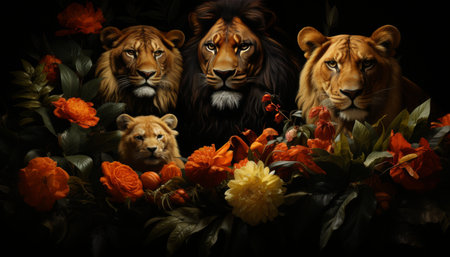 a group of different animals in the jungle, painted with colorful paintsの素材