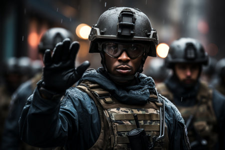a soldiers in a special forces uniform, saluting the american flag with pride and honor, capturing the essence of patriotism and dedicationの素材