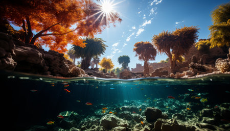 An underwater paradise teeming with vibrant marine life and coral formations.の素材