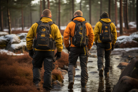 three engineers conducting an inspection at a hydroelectric dam construction site, while discussing the progress and potential challenges.の素材