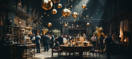 visual for a bustling trade fair expo, featuring a dynamic showcase of products and services against a backdrop of vibrant banners, with a diverse crowd in attendanceの素材