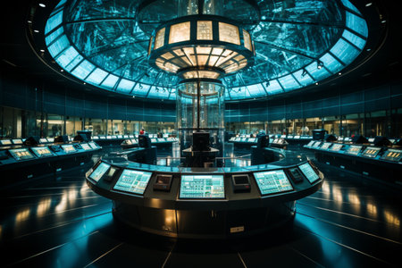 a futuristic surveillance control center equipped with state of the art monitoring tools and edge tracking technologyの素材