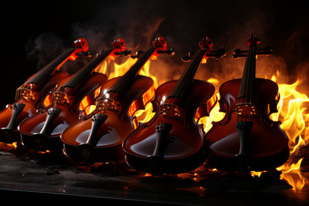 the lively and dynamic essence of a symphony orchestra, highlighting the vibrant energy of the strings sectionの素材