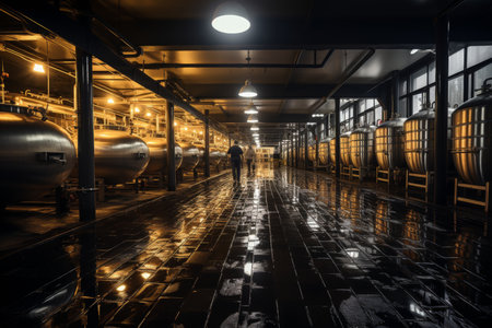 the industrial equipment used in brandy production, highlighting the intricate processes and machinery involvedの素材