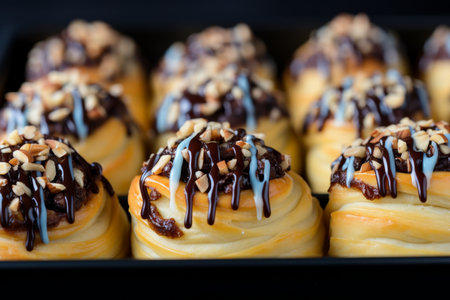 freshly baked pastries displayed against a vibrant background, evoking a sense of warmth and comfortの素材