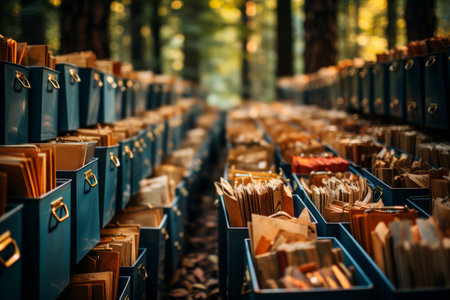 the meticulous process of retrieving a document from an organized filing cabinet, highlighting the precision and attention to detail involved.の素材