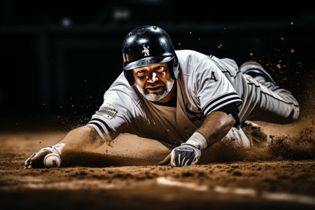 the intense focus of a professional baseball player mid swing, with the crowd cheering in the backgroundの素材