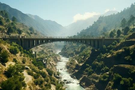 a hydroelectric dam, showcasing the harmony between nature and sustainable energyの素材