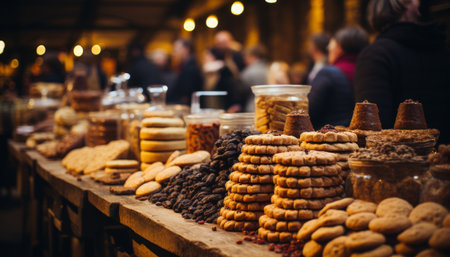 visual for a bustling trade fair expo, featuring a dynamic showcase of products and services against a backdrop of vibrant banners, with a diverse crowd in attendanceの素材
