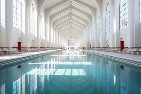 A vibrant olympic swimming pool captures the spirit of champions, where aspirations take flight and limits are surpassedの素材
