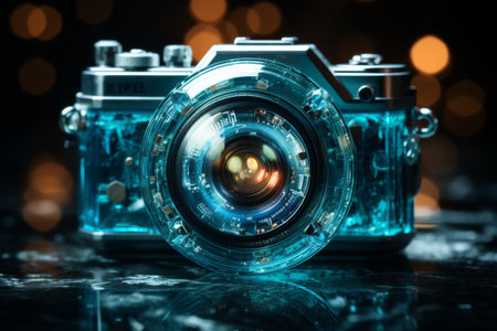 Retro camera with bokeh background. Vintage photo camera.の素材