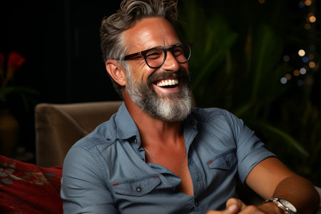 Grandfather enjoying video game playing in pensionの素材