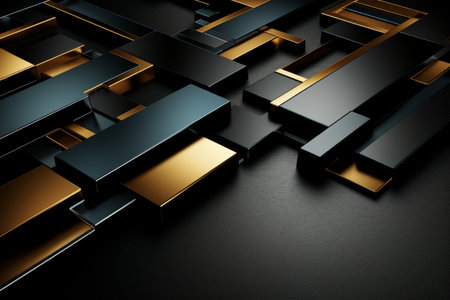 geometric hi-tech 3d background with black,gold and turquoise elementsの素材