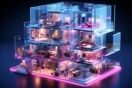 Modern house with digital holographic artificial intelligence smart technologyの素材