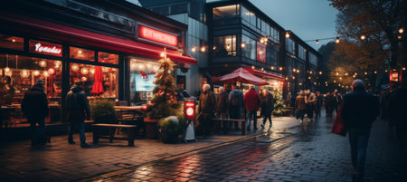 visual for a bustling trade fair expo, featuring a dynamic showcase of products and services against a backdrop of vibrant banners, with a diverse crowd in attendanceの素材