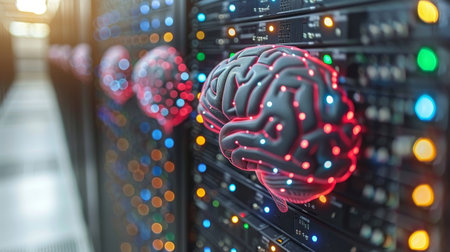 Evil red AI brain in the data centerの素材