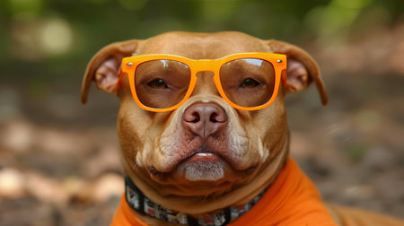 Dog with sunglasses on the beachの素材