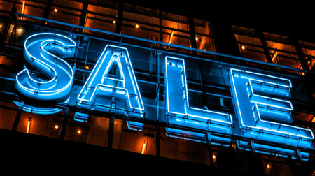 Vivid neon sign showcasing the word sale for eye catching promotional purposesの素材