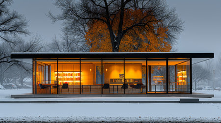 Modern urban bank building facade illuminated at twilight in the cityscape environmentの素材