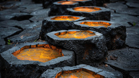 Abstract geometric background with glowing hexagon lightsの素材