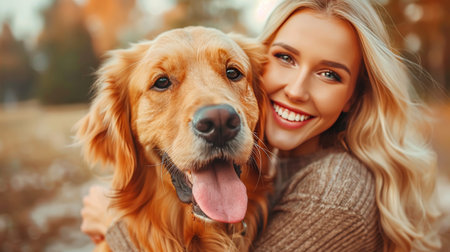 Professional female groomer with golden retriever pet grooming salon showcasing care and expertiseの素材