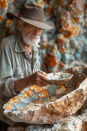 Archaeologist uncovering ancient pottery at recently discovered archaeological siteの素材