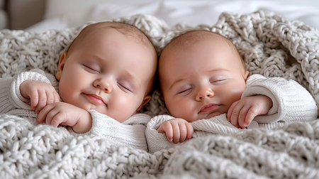 Newborn babies in white cribs at hospital nursery infant care in medical facilityの素材