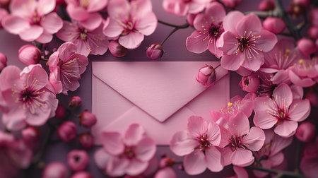 Spring floral greeting card mockup with envelope and ample space for custom textの素材