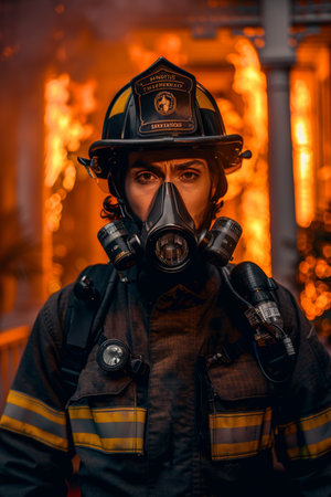 Daytime firefighting brave firefighter battles intense blaze during emergency responseの素材