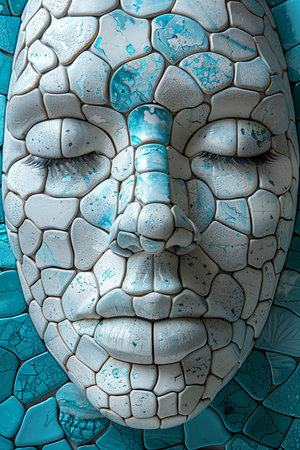 Top view of a puzzle head with missing pieces on a blue background for text or inscriptionsの素材