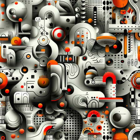 Dynamic abstract composition featuring vivid colors and geometric shapes for energetic movementの素材