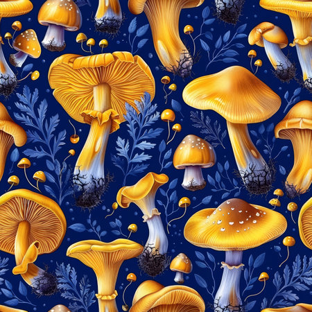 Vibrant psychedelic mushroom patterns in a limited color palette a unique visual experienceの素材