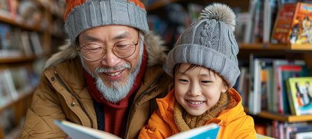 Young Asian girl relaxes on a couch, deeply engaged in reading an interesting book.の素材