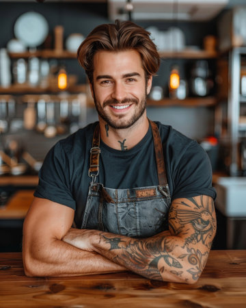 Talented carpenter meticulously crafting fine woodwork in a traditional woodworking workshop settingの素材