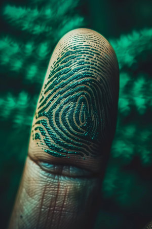 Symbol of environmental awareness a green fingerprint from nature s foliage and organic growthの素材