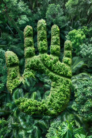 Nature s impact a green fingerprint symbolizing environmental awareness and sustainable futuresの素材