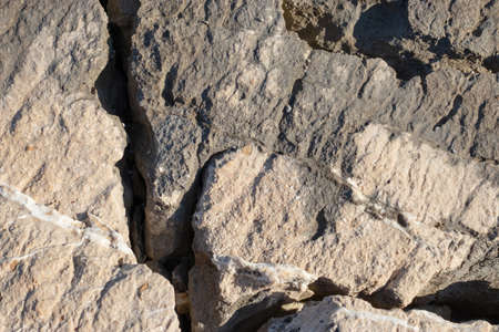 Textured surface of large rocks near the shore. Cracks between themの写真素材