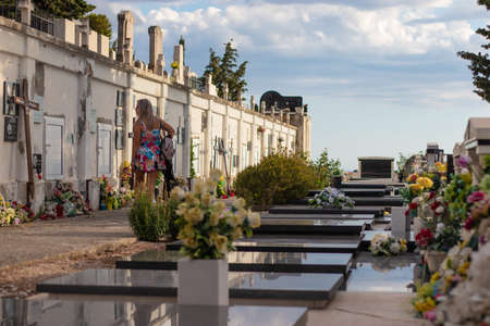 Primosten Croatia July 2020 Old traditional christian graveyard and tombstone, located in the town...